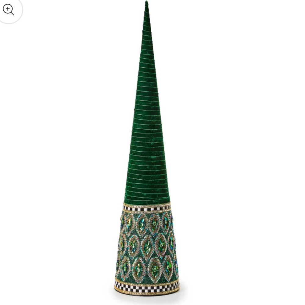 Mackenzie-Childs Emerald Luxe LARGE AND MEDIUM Beaded Cone Trees. New in Box. - Picture 2 of 16